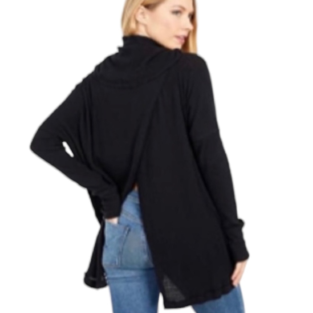 NWT Free People Juicy Sweater Medium or Large Black Cowl Neck Draped Tunic Top - Picture 4 of 15